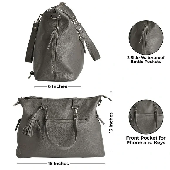 Willow Wood Gray Tote Bag Crossbody Purse Front Pocket Tassel Accent - Picture 12 of 12